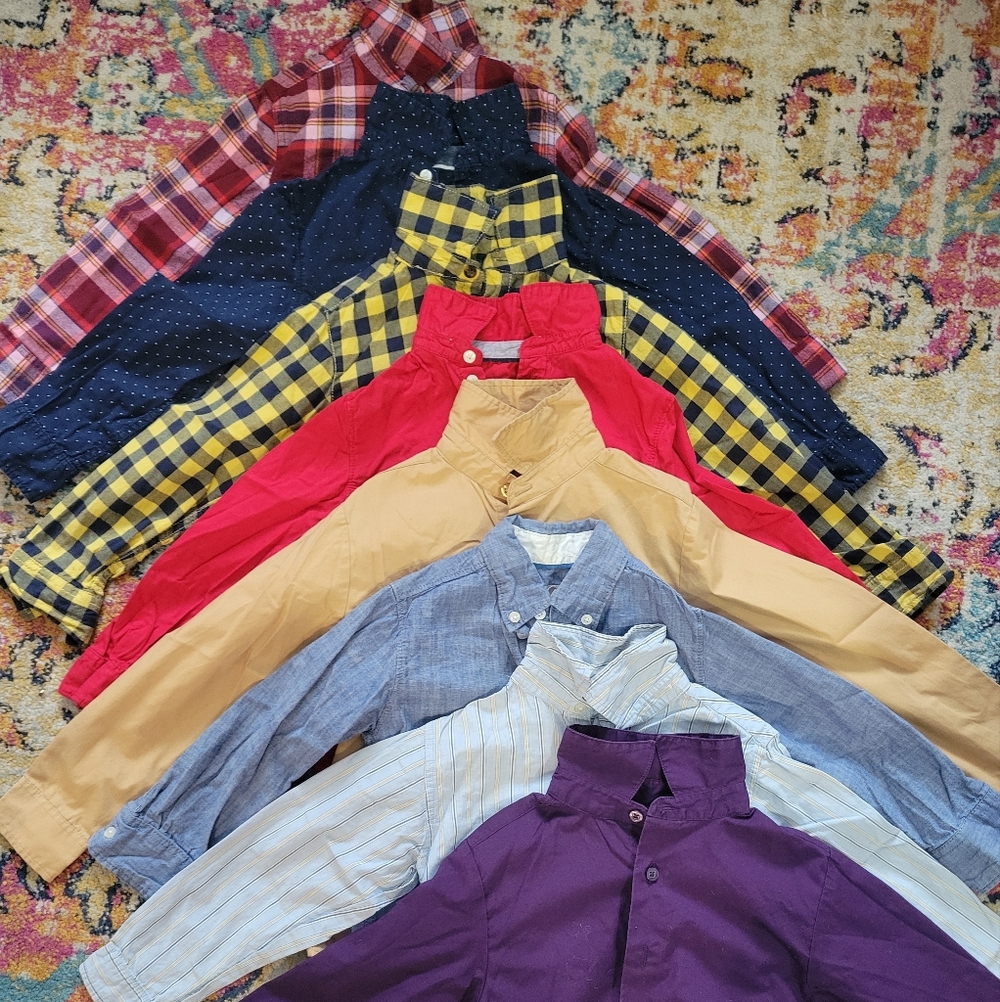 Colorful Button-Up Shirt Bundle Of 8. Boys 4t - 6t, But Fits 5t.
